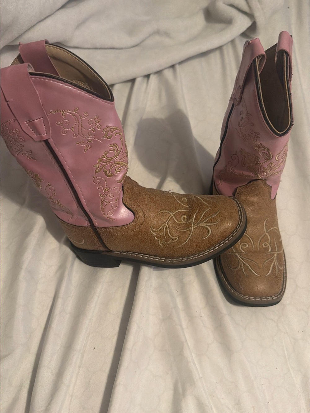 Old West Pink & Brown Girls Western Pull-On Boots